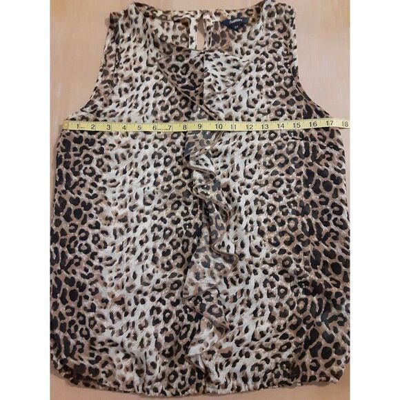 Womens Reitmans Top Size S/P Sheer Animal Print Back Button Sleeveless Ruffle - Picture 3 of 6